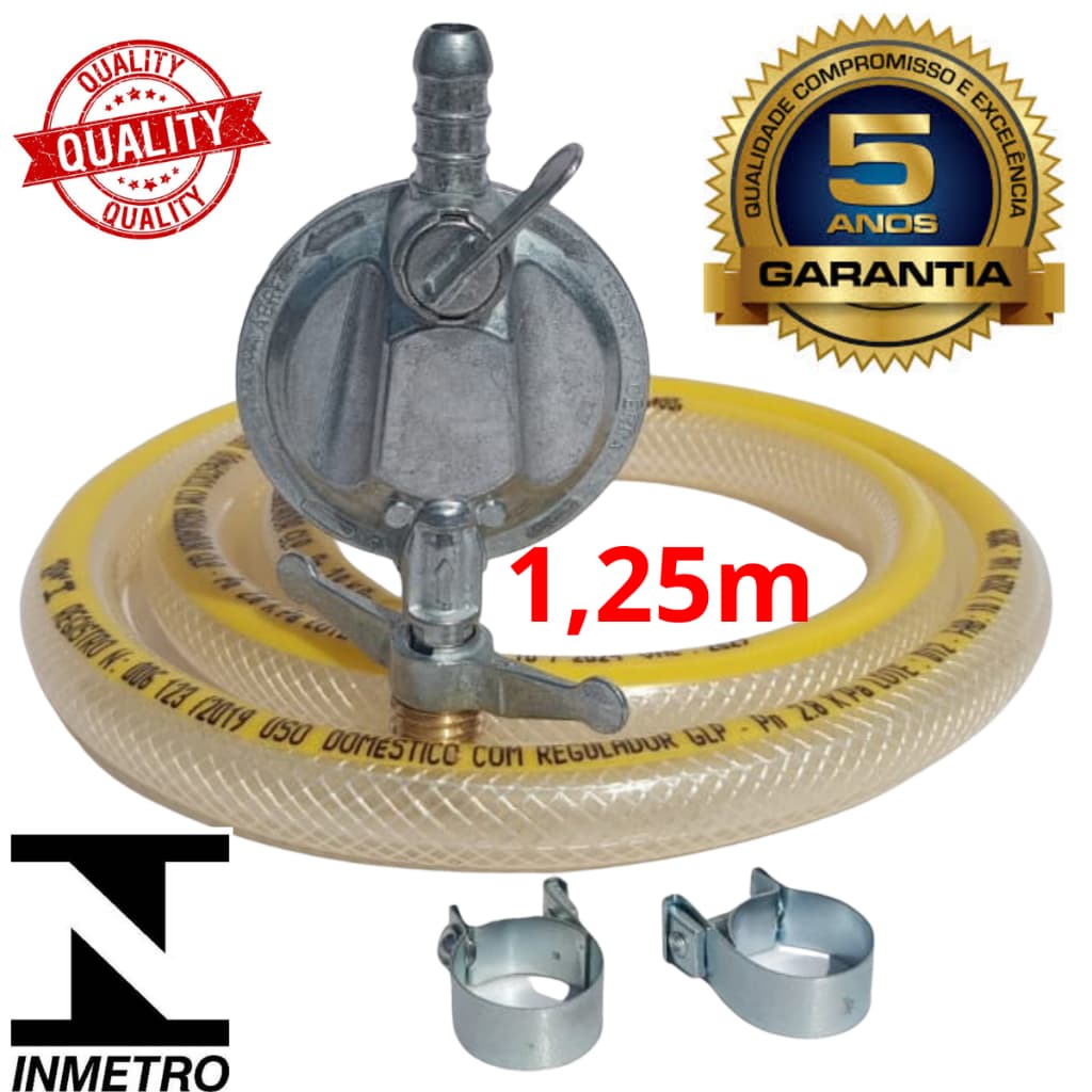 Kit Registro Regulador Gás de Cozinha para Botijão P13 Com Mangueira 1,25m e 2 Abraçadeiras | Shopee Brasil
