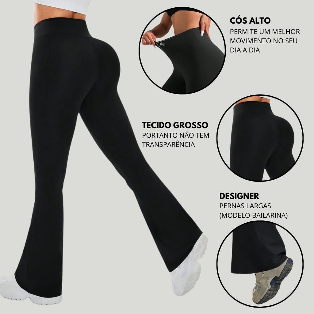 Calça Legging Feminina Flare Preta Cintura Alta | Shopee Brasil
