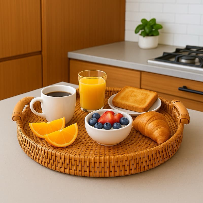 Bandeja De Café da Manhã Porta Temperos Com Alça Vime Decorativa Mesa Cozinha Luxo Bambu | Shopee Brasil