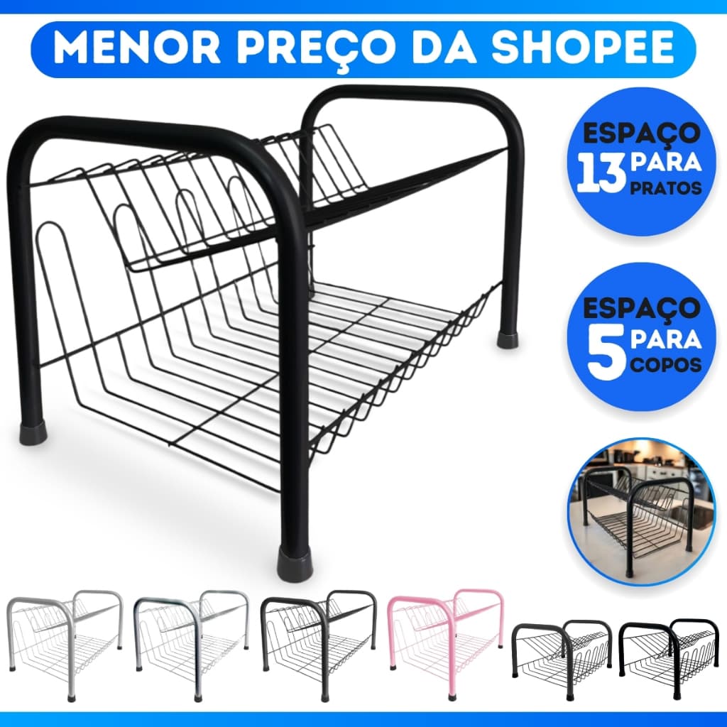Escorredor De Louças Versátil Duplo Compacto Secador Copos 9 Pratos 2 Andares | Shopee Brasil