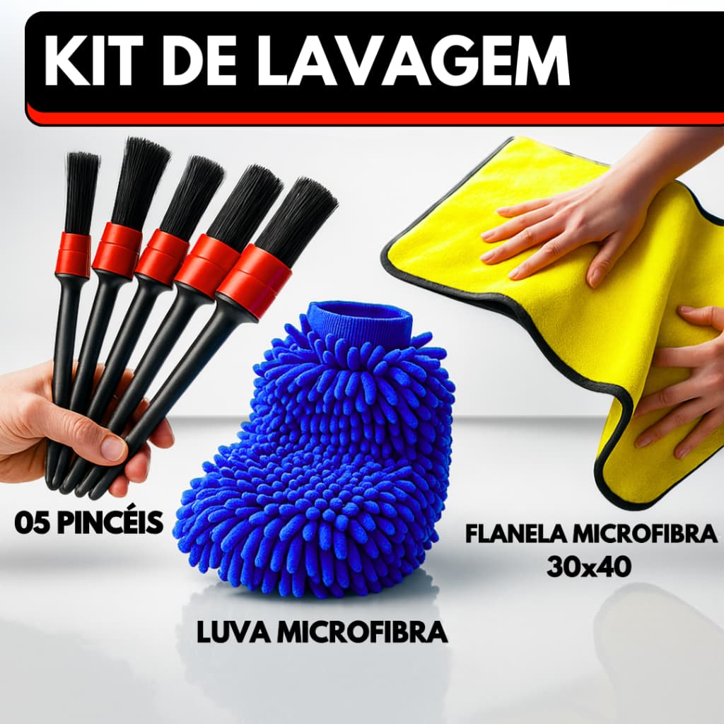 Kit Automotivo Flanela de Microfibra 30x40cm + 05 Pincel Detalhamento + Luva Microfibra | Shopee Brasil