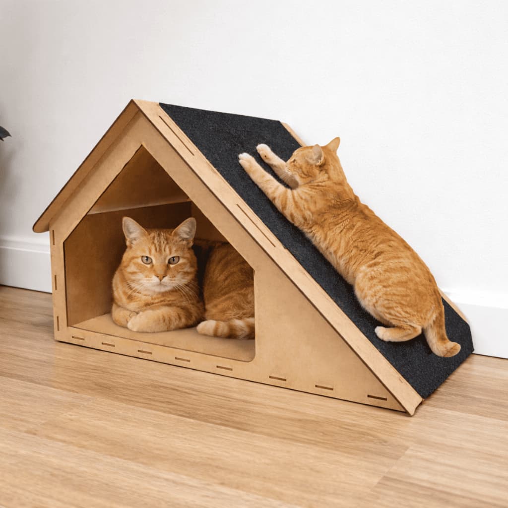 Rampa Casa de Gato Toca Para Gatos Arranhador Brinquedo Playground MDF Carpete 30x47x36cm | Shopee Brasil