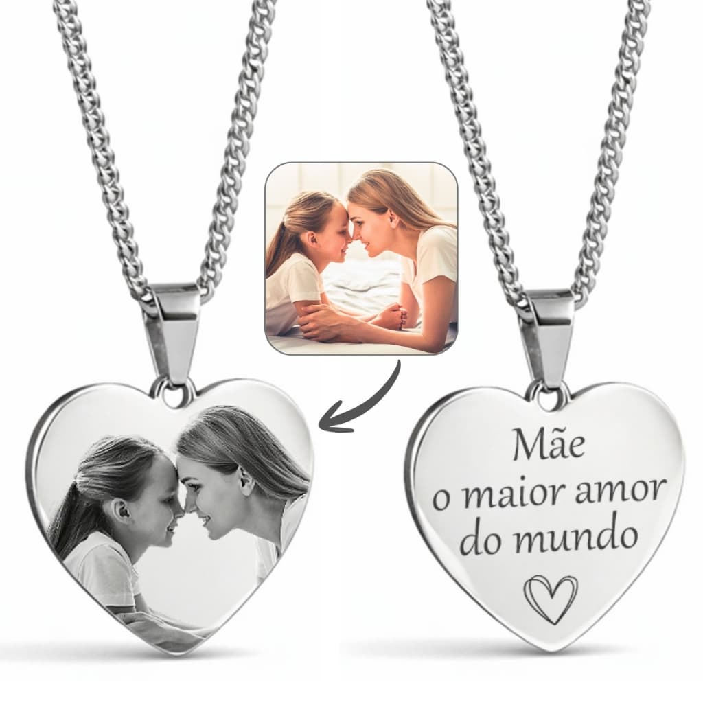 Colar Coração Personalizado com Foto Gravada a Laser Aço Inox Presente Dia das Mães | Shopee Brasil