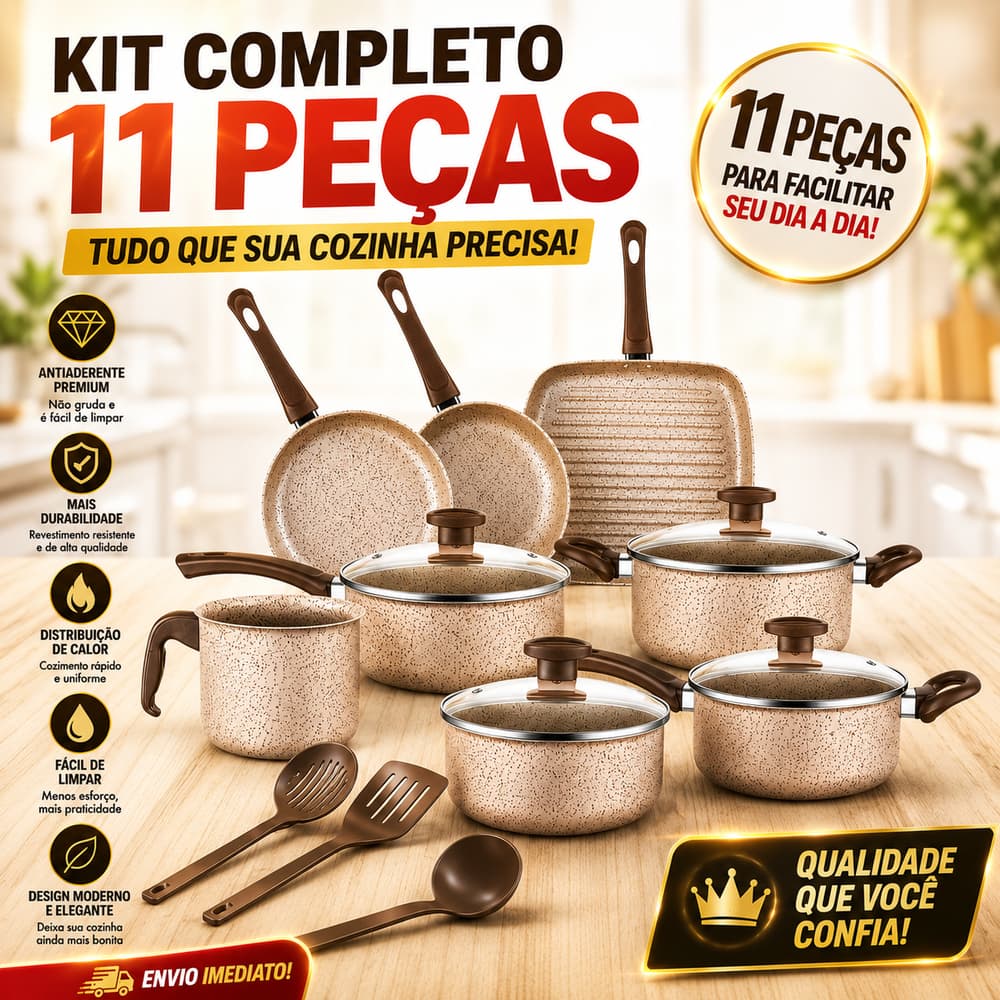 Jogo de Panelas Antiaderente Peças - Com Tampas de Vidro e Utensílios, Cabos Térmicos | Shopee Brasil