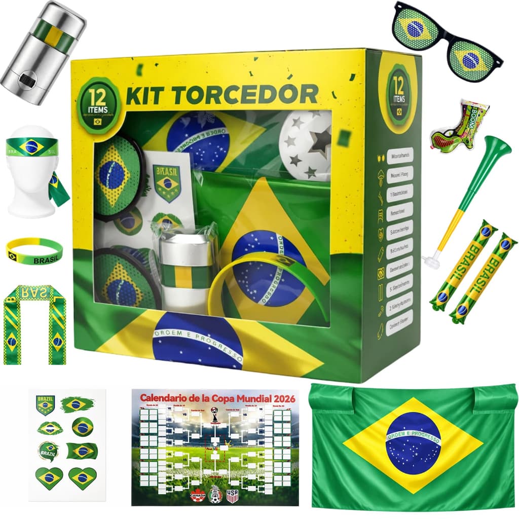 Combo Torcedor Bandeira Copa 2026 Adesivo Trompete Pintura Facial Bandeira Brasil Adesivo Vuvuzela KIT TORCEDOR | Shopee Brasil