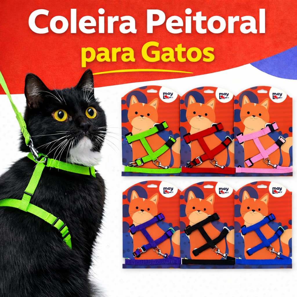 Peitoral Com Guia Para Gatos Pet Ajustável-Cores Sortidas - Cat, passeio | Shopee Brasil