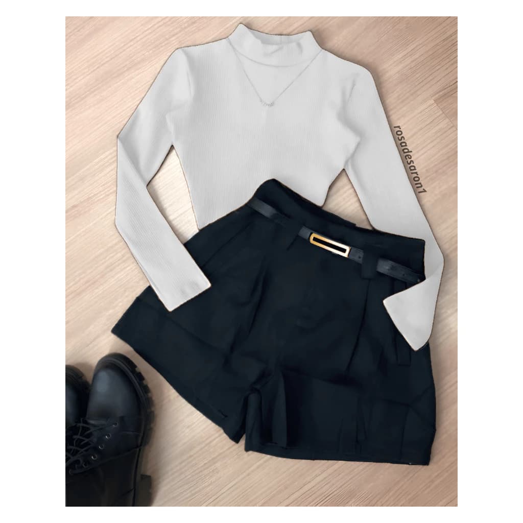 Conjunto2  Um bory body Manga Longa + Short Preto inverno Moda Blogueira | Shopee Brasil
