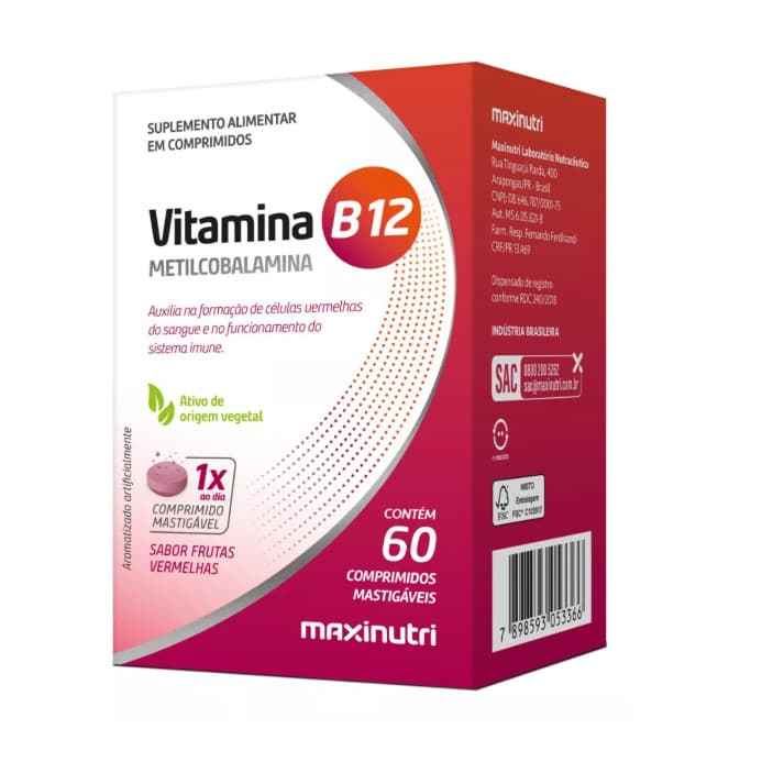 Vitamina B12 Metilcobalamina Mastigáveis (60 Comprimidos) Maxinutri | Shopee Brasil