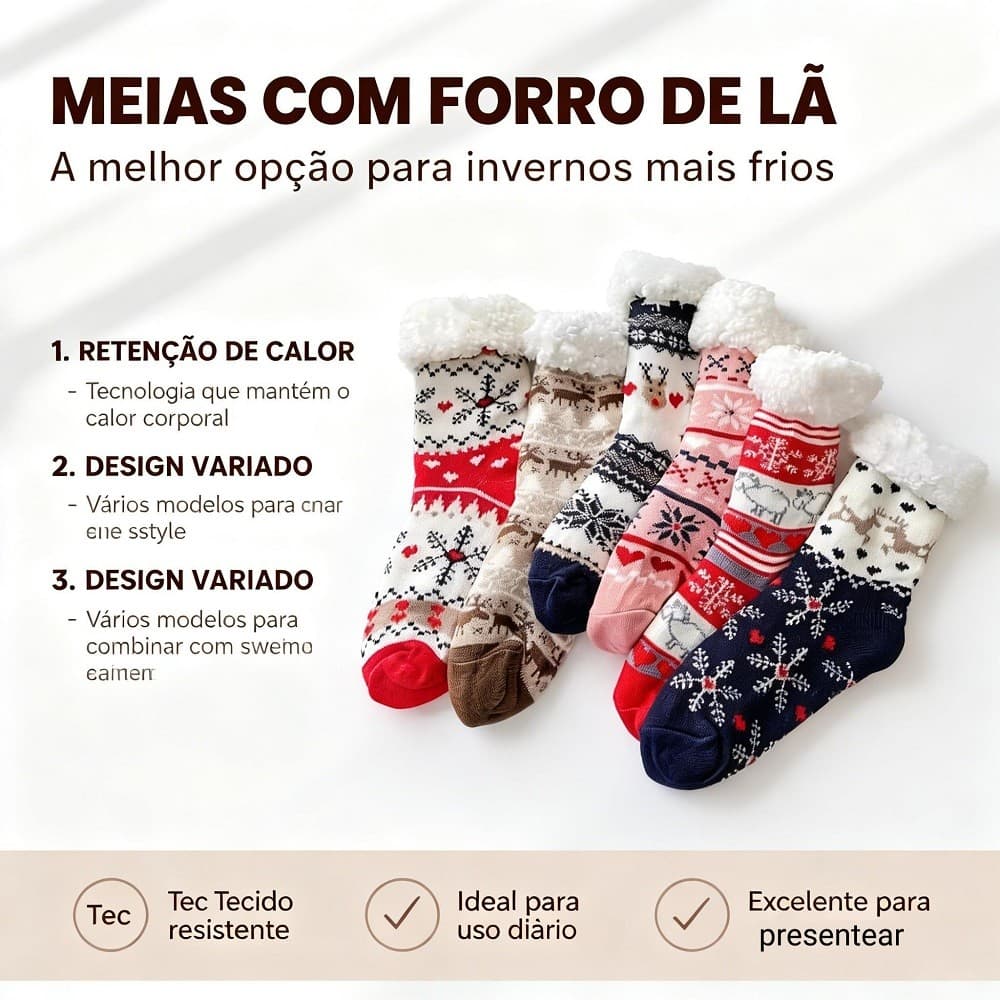 Meia Térmica de Lã Grossa Forrada Quentinha Sola Antiderrapante confortável para Juvenil e Adulto uso diário no inverno | Shopee Brasil