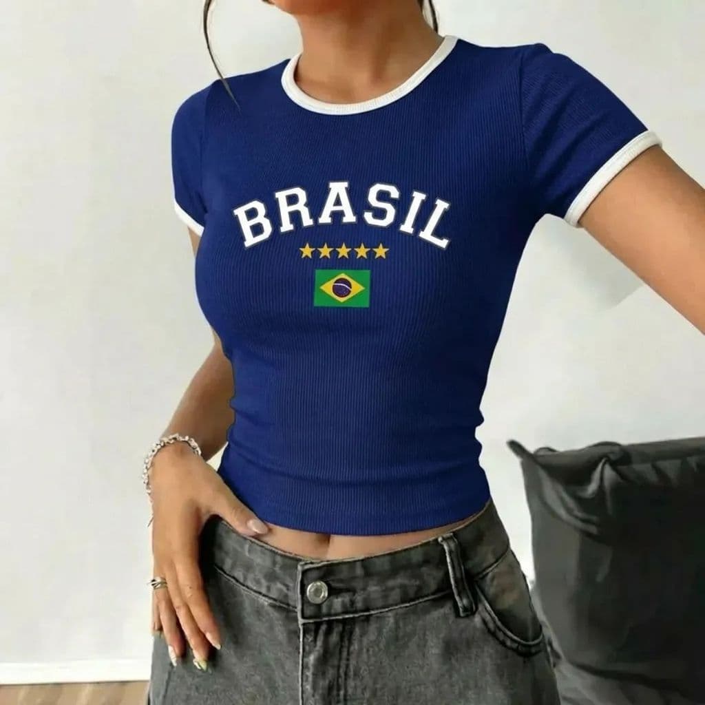 Baby Look Brasil Feminina Camisa Do Brasil Feminina Blusa Brasil Feminina Blusa Copa Feminina 2026 Tamanho 36 ao 58 | Shopee Brasil