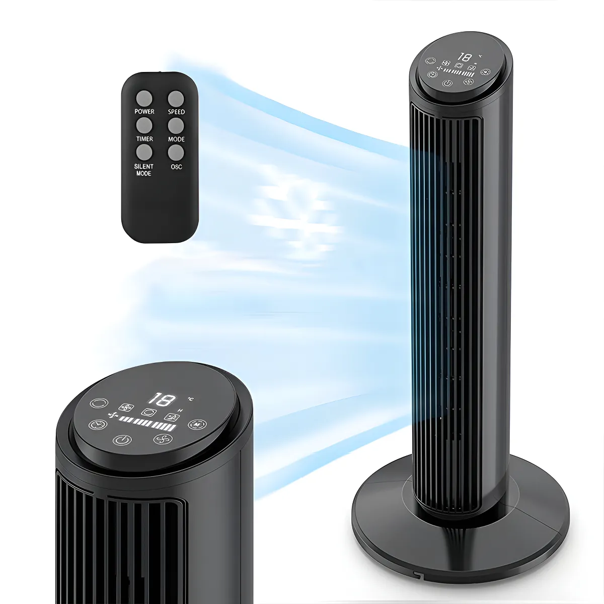 ventilador de torre Silencioso Com Controle Remoto Tela Led 3 Velocidades Do Vento