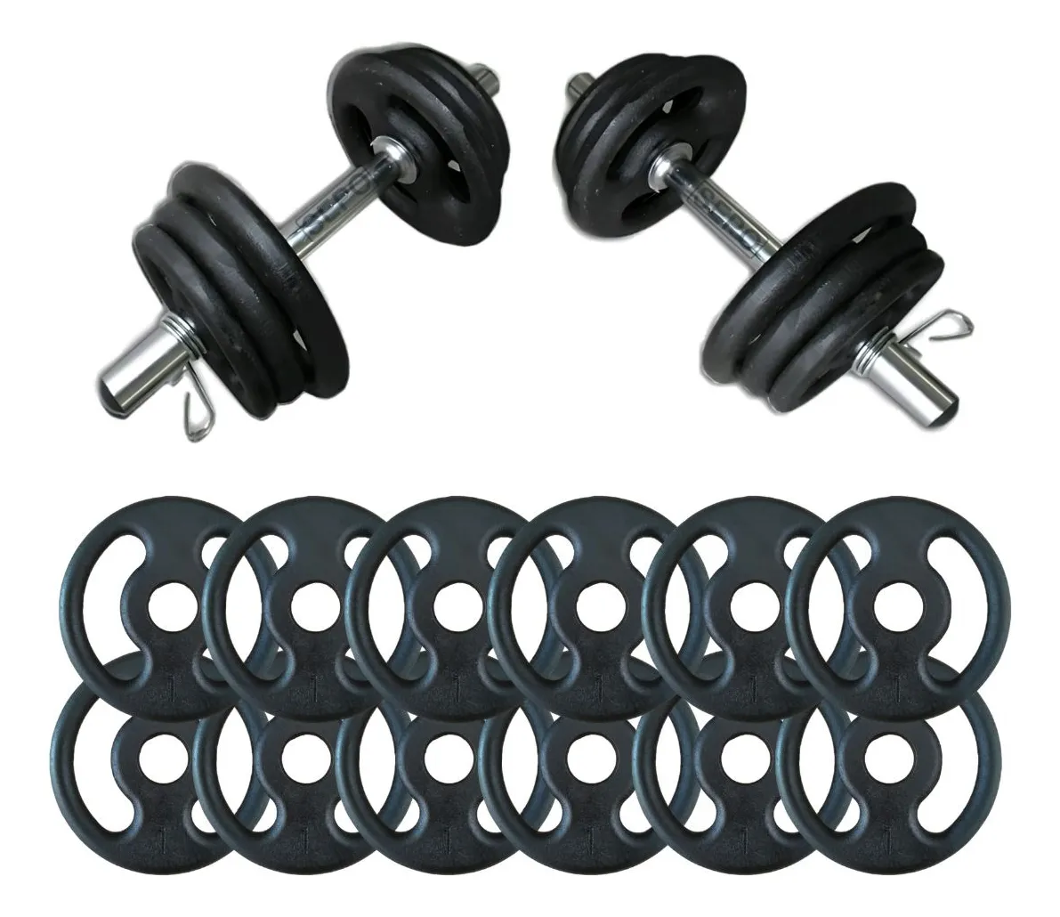 Kit Halteres De Anilhas E Barras Fitness - 18 Peças