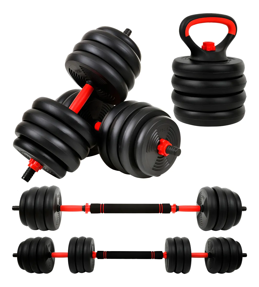 Kit De Halteres E Anilhas Ajustáveis Kettlebell Academia Fit Cor Preto