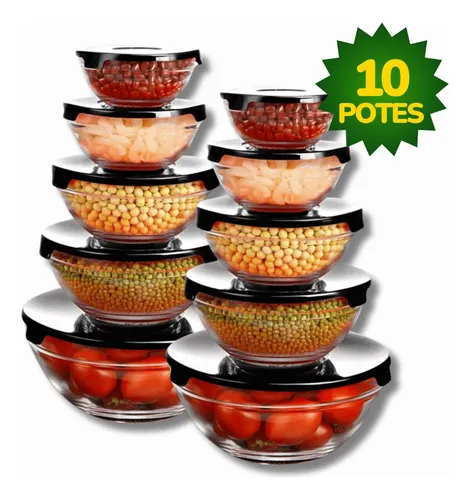 Conjunto De Potes 10 Peças Vidro Organizadores De Cozinha
