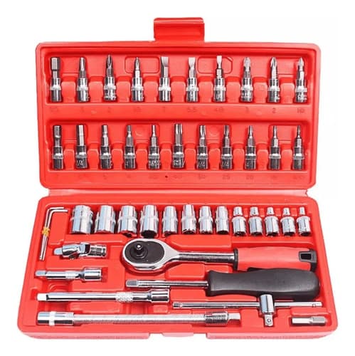 Kit Chaves Ferramentas Jogo Fenda Philips Catraca Soquete Allen 46 Peças com Maleta Completa Manual Ideal Mecânico Manutenção Casa Carro Profissional Resistente Portátil Compacto Quicko