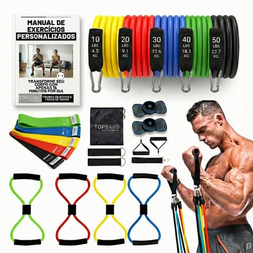 Kit 20 Itens Esportivos Para Treino Em Casa Academia Fitness Funcional Com Elásticos Extensor Puxadores Massageador Faixas Elásticas Mini Band P/ Exercícios Ginástica Fisioterapia Topsand Activewear