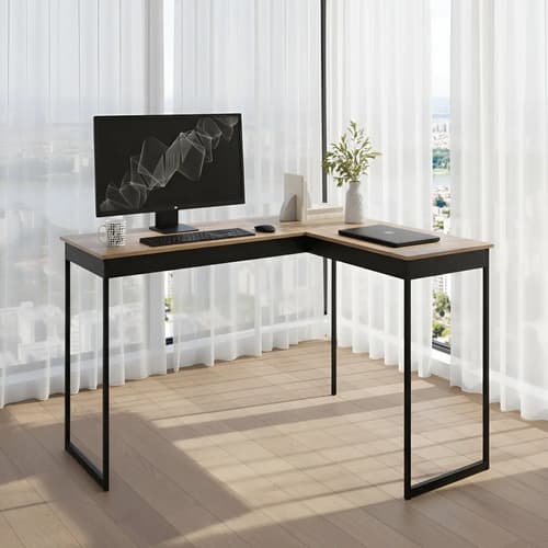 Mesa Em L De Canto Lamina Com Preto Escrivaninha Industrial Vintage Para Home Office E Escritório Design Nordico Mod: Pier2584 Sofa Sogude