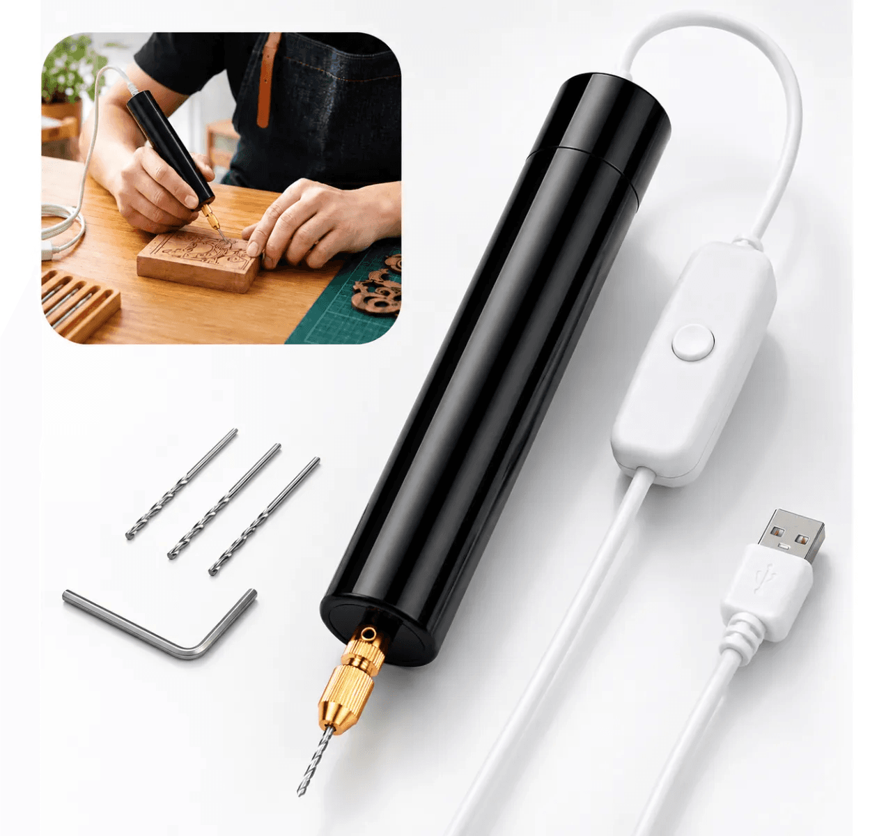 Mini Furadeira Usb Portátil Artesanato Resina Madeira Broca