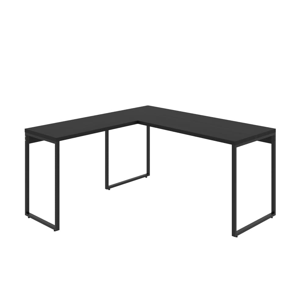 Mesa de Escritório em L Estilo Industrial 1,50mX1,50m Kuadra, Compace, Preto Ônix/Est.Preta