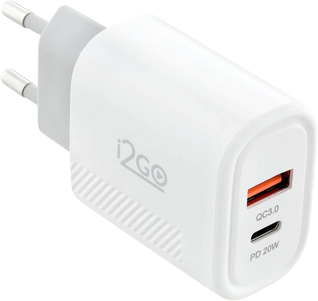 Carregador de Parede Ultra Rápido com 1 Saída USB-C Power Delivery 20W + 1 Saída USB-A 18W I2GO - i2GO PRO, Branco