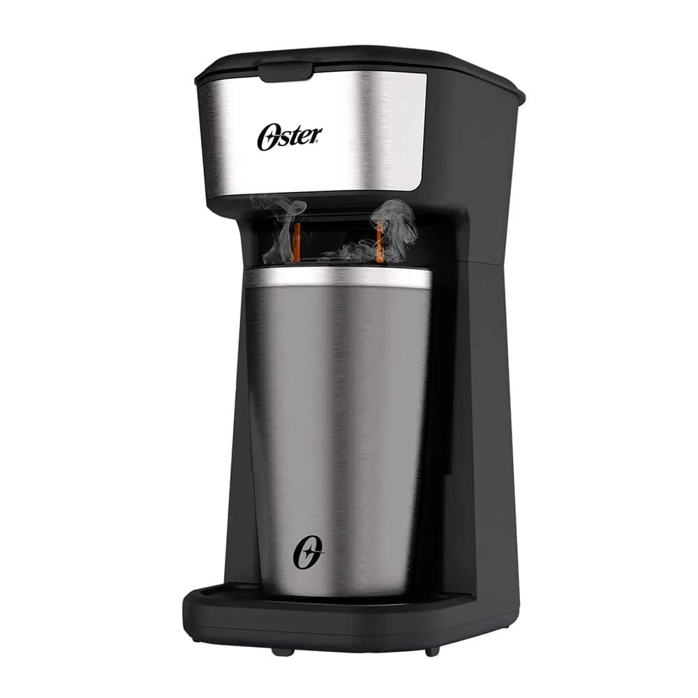 Oster Cafeteira 2Day Inox 2 em 1 com Copo Térmico, 220V, Preto/Inox, 600W, OCAF200