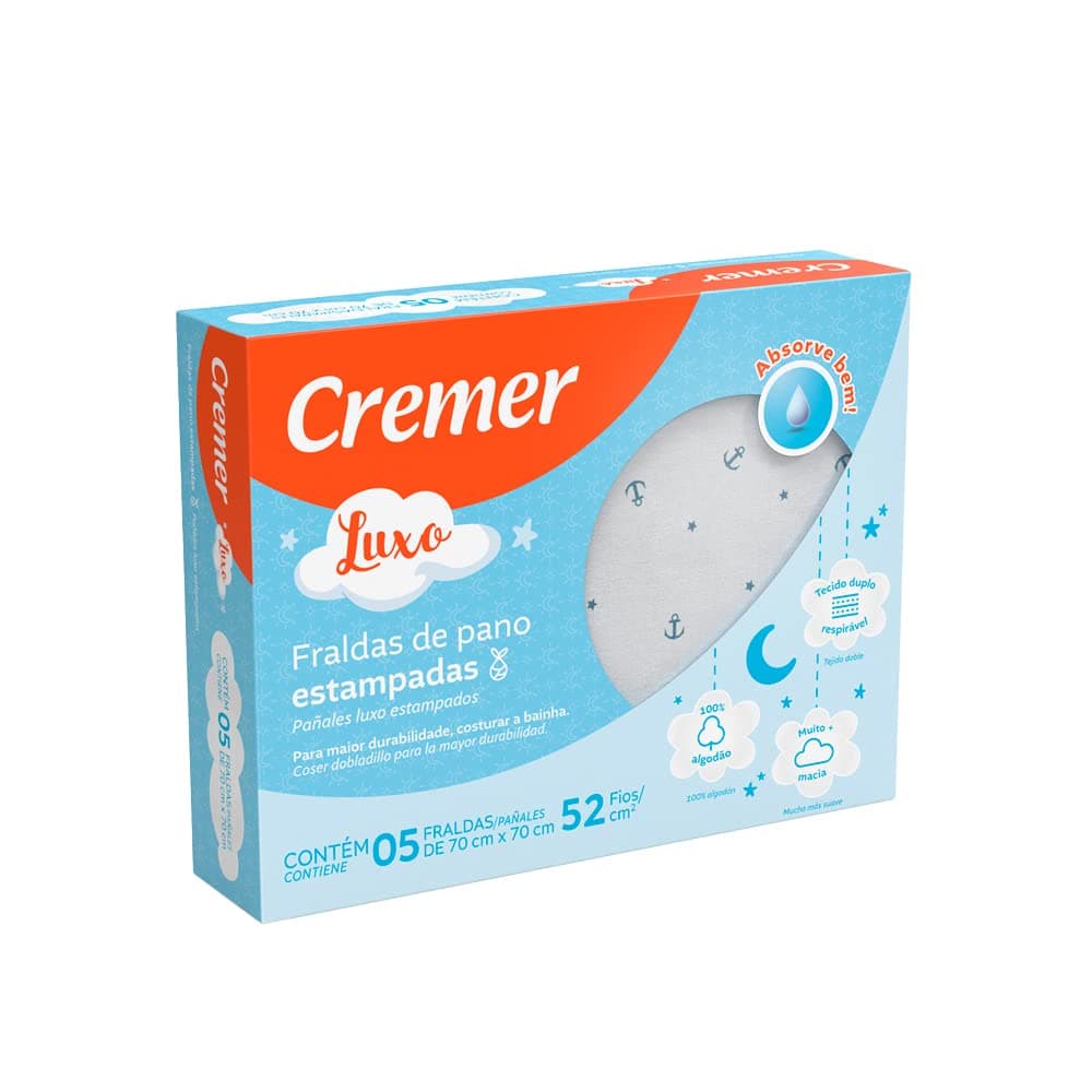 Cremer Fralda Luxo Estampa Masculina Pc Com 5 Unidades (Embalagem Pode Variar)