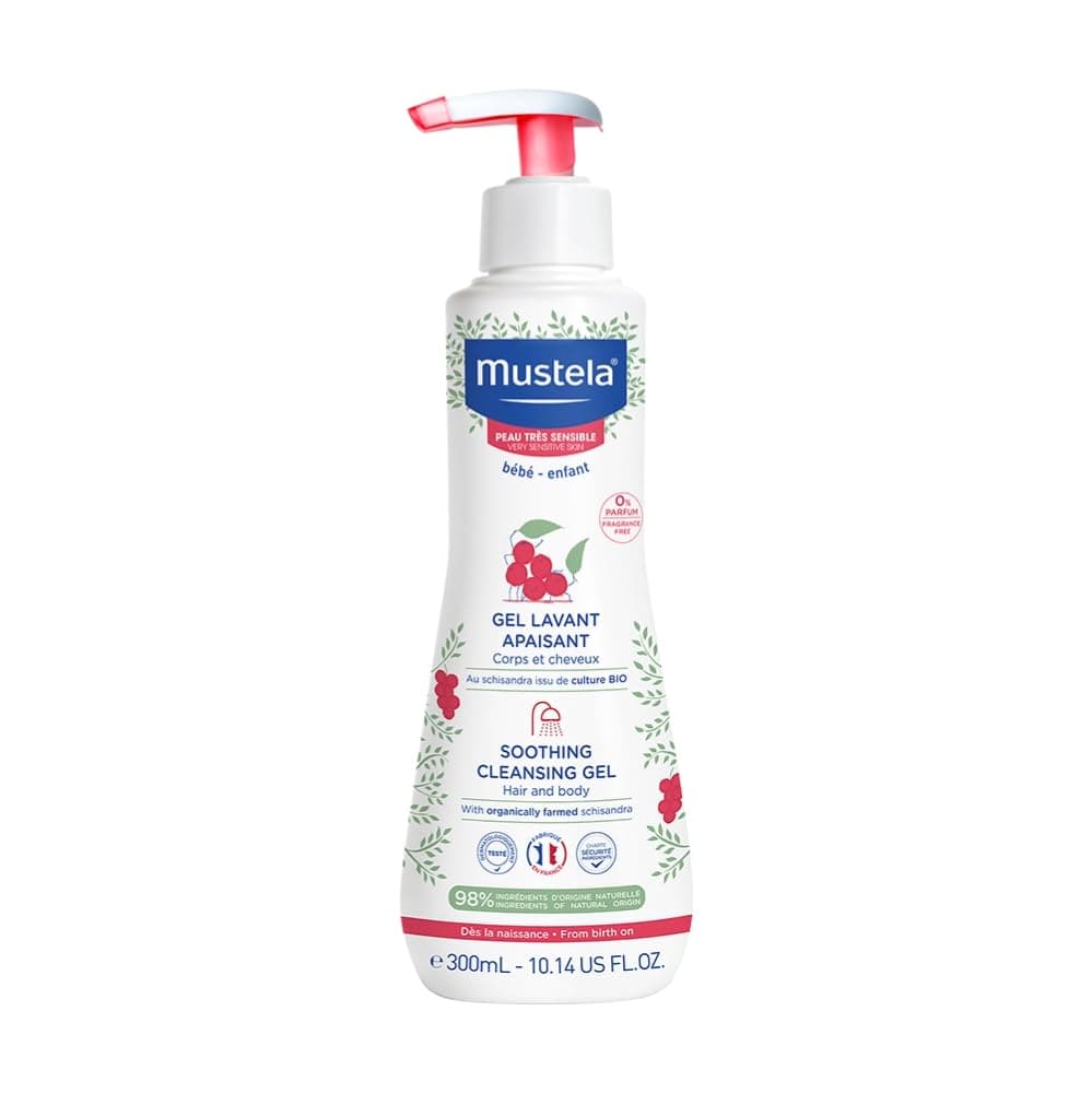 Gel Lavante Calmante Mustela, 300ml, para Pele Muito Sensível, Corpo e Cabelo de Bebês e Crianças, Sem Fragrância