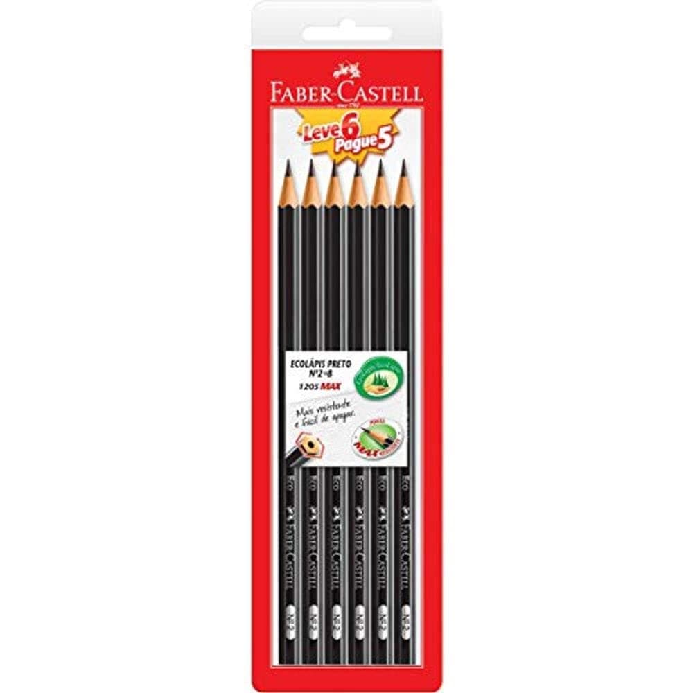 Lapis Preto Sextavado 2=HB, Faber-Castell, EcoLápis, 1205 Max, SM/1205SL6P5, 6 Unidades