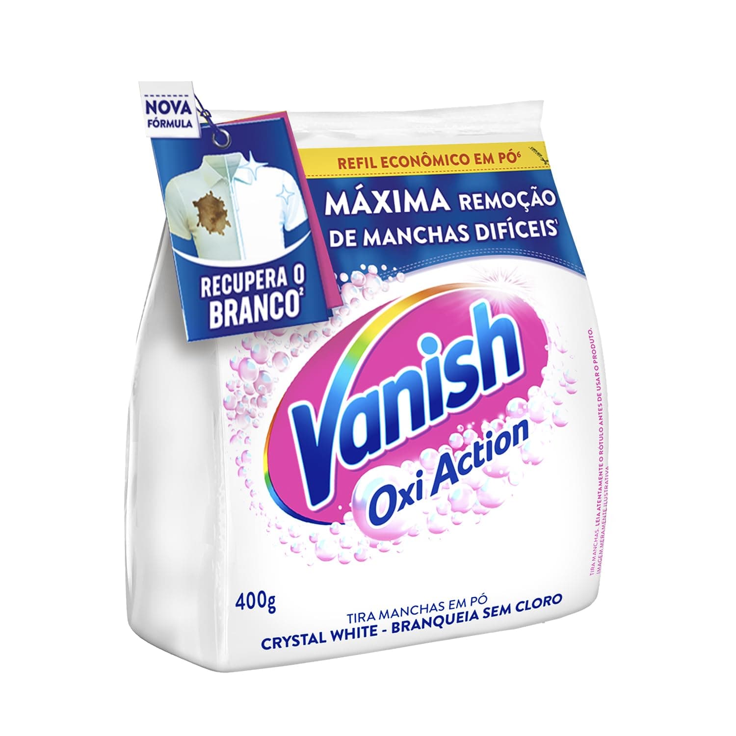 Tira Manchas em Pó Vanish Crystal White Oxi Action 400g para roupas brancas Refil Econômico