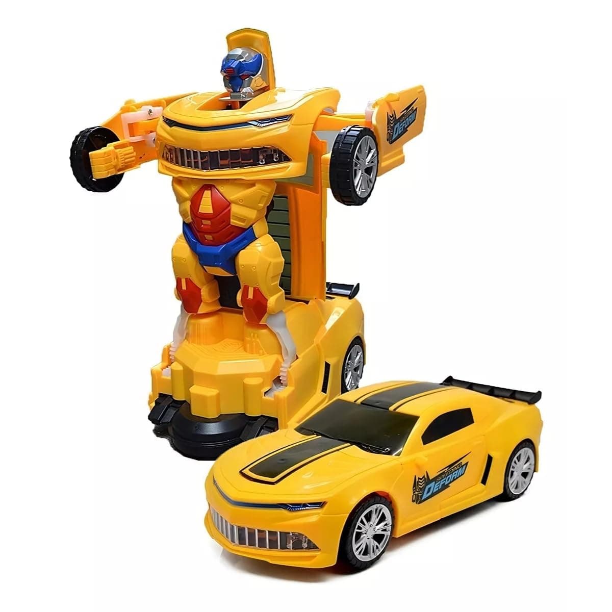 Carro Vira Robo Som Luz Carrinho BMW BRANCO Brinquedo Menino Pilha Cor CAMARO AMARELO - TYDA (CAMARO AMARELO)