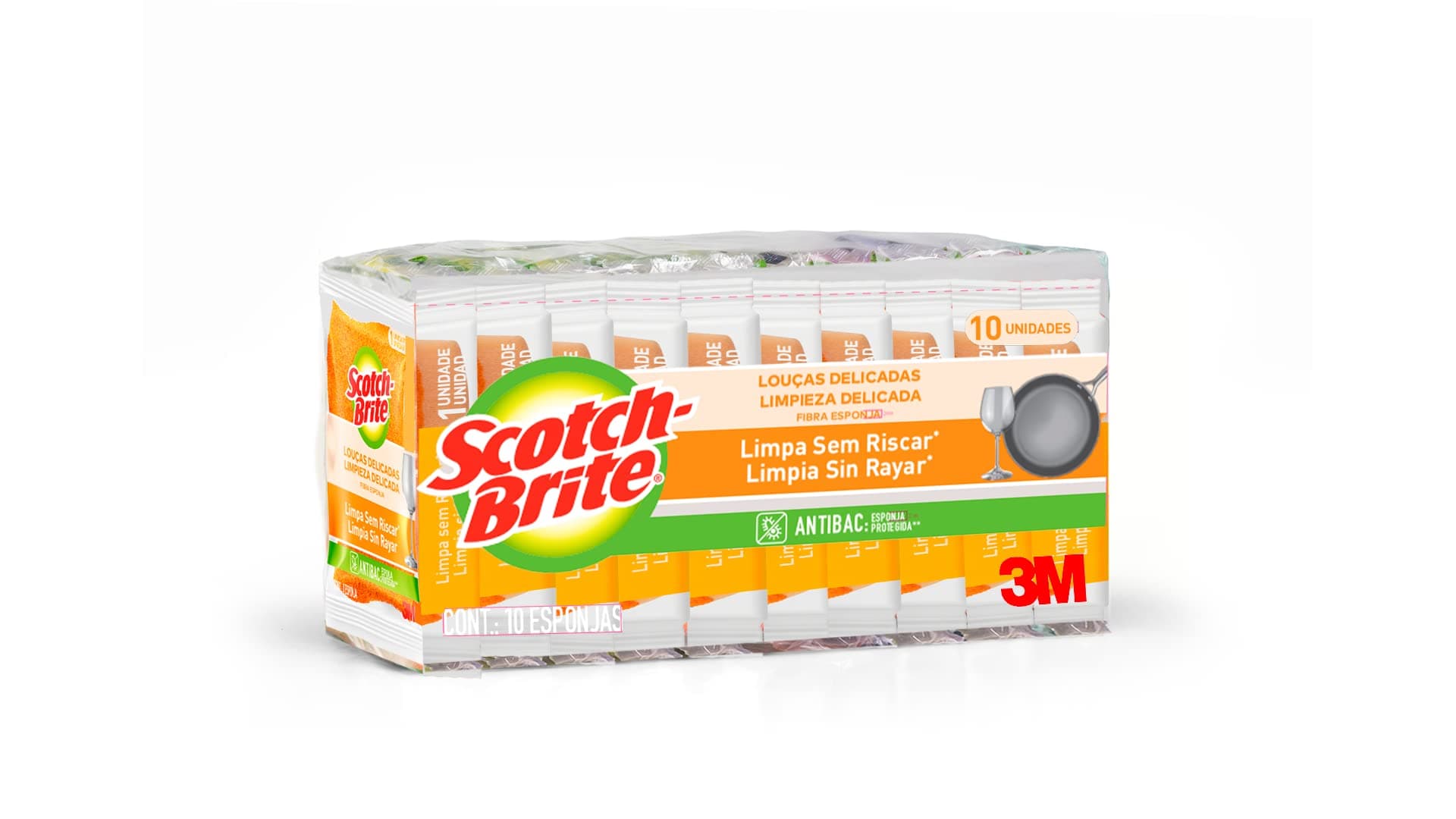 Scotch-Brite, 3M, Esponja para Louças Delicadas, 10 Unidades - Laranja