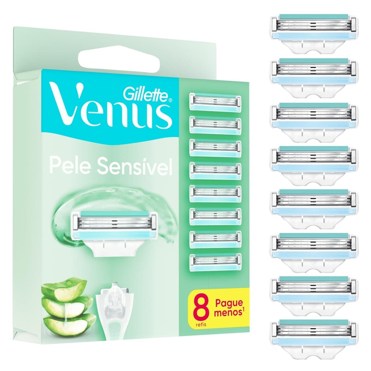 Gillette Venus Pele Sensível Carga para Aparelho de Depilar com Aloe Vera, 8 uds