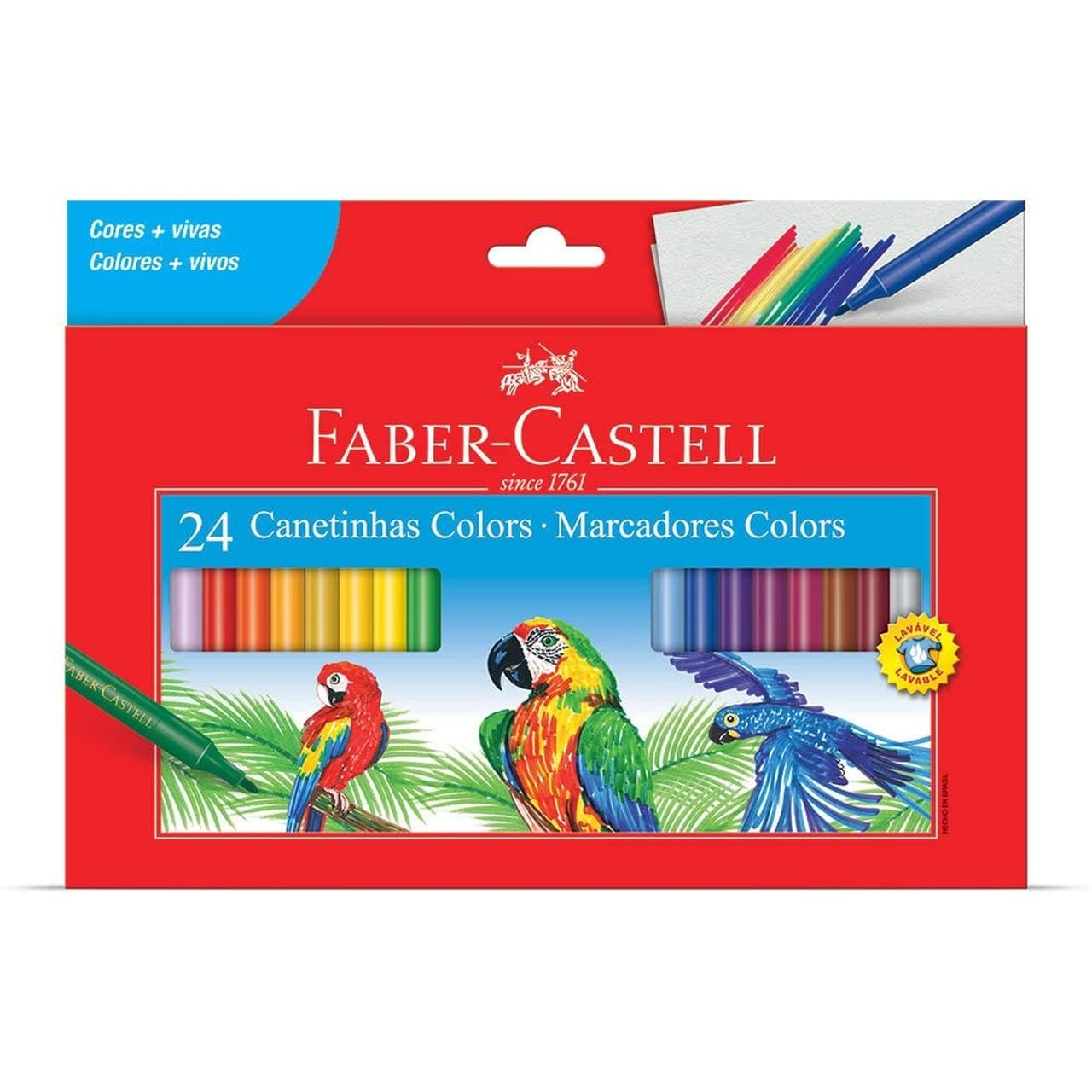 Hidrográfica com 24 Cores Estojo Cartão, Faber-Castell, 15.0124CZF, Multicor
