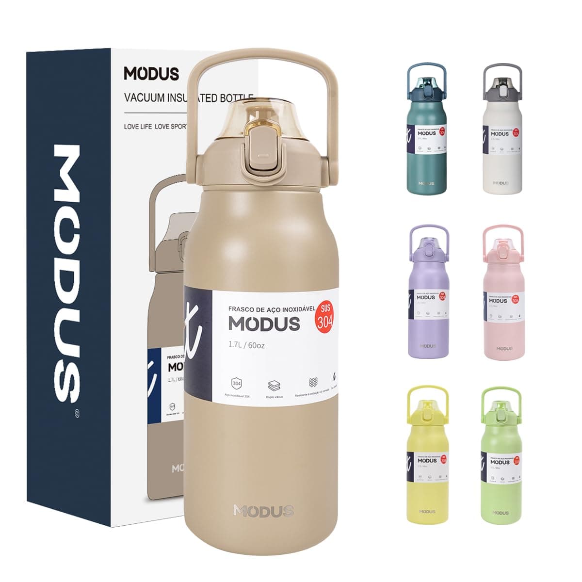 Garrafa Térmica 1700ml - Duplamente Isolada a Vácuo, Canudo e Base Emborrachada Anti Derrapante, Mantém Bebidas Quentes por 12 Horas e Geladas por 24 Horas (Caqui)