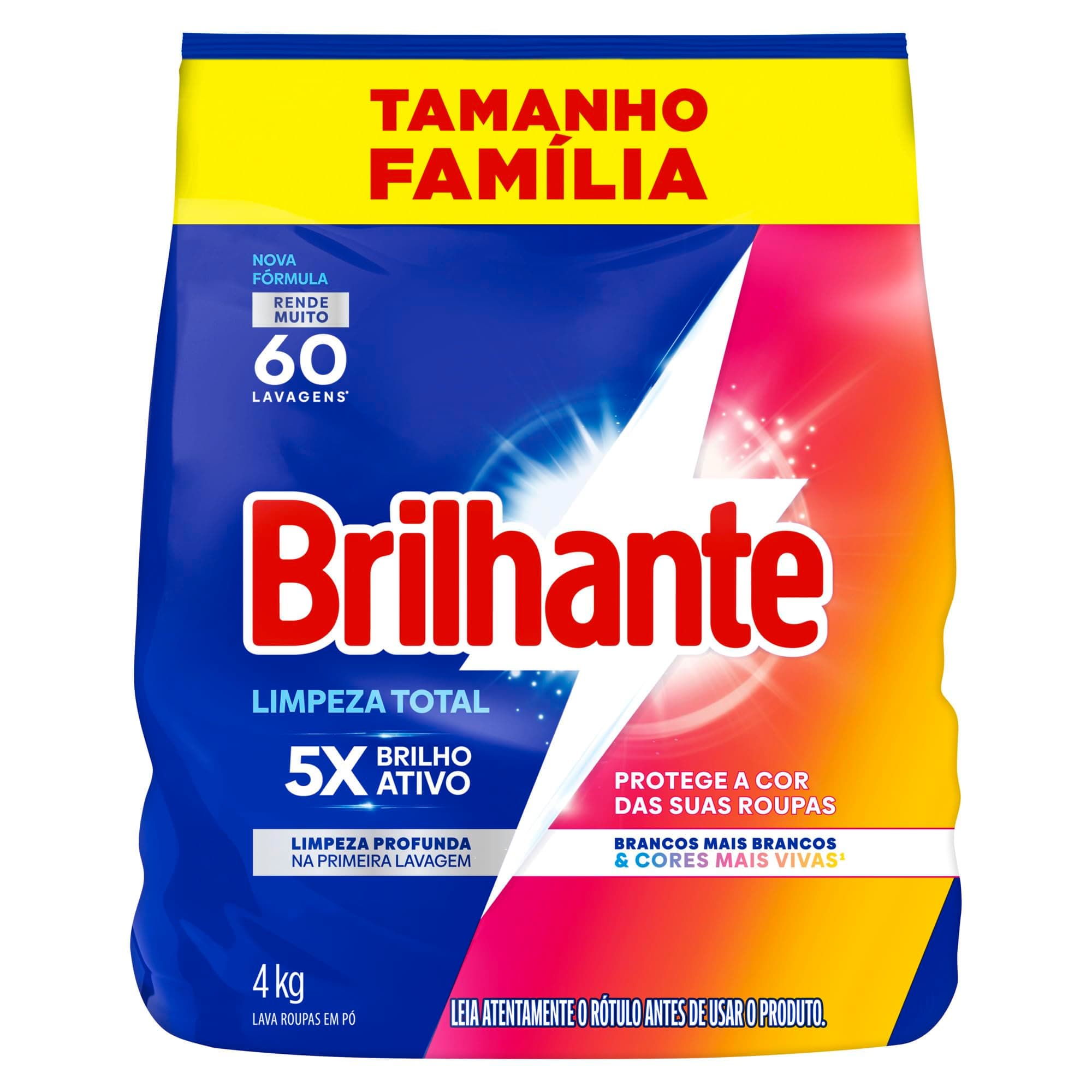 Brilhante Lava-Roupas Em Pó Roupas Brancas E Coloridas Limpeza Total Pacote Tamanho Família 4 Kg (Pacote De 1)