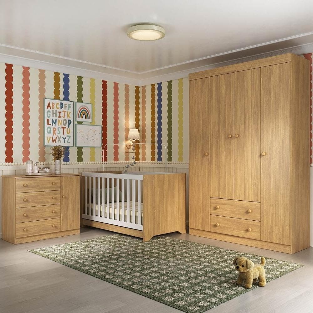Quarto de Bebê Completo Berço Americano 3 em 1 Encanto Multimóveis Mp4581 Madeirado