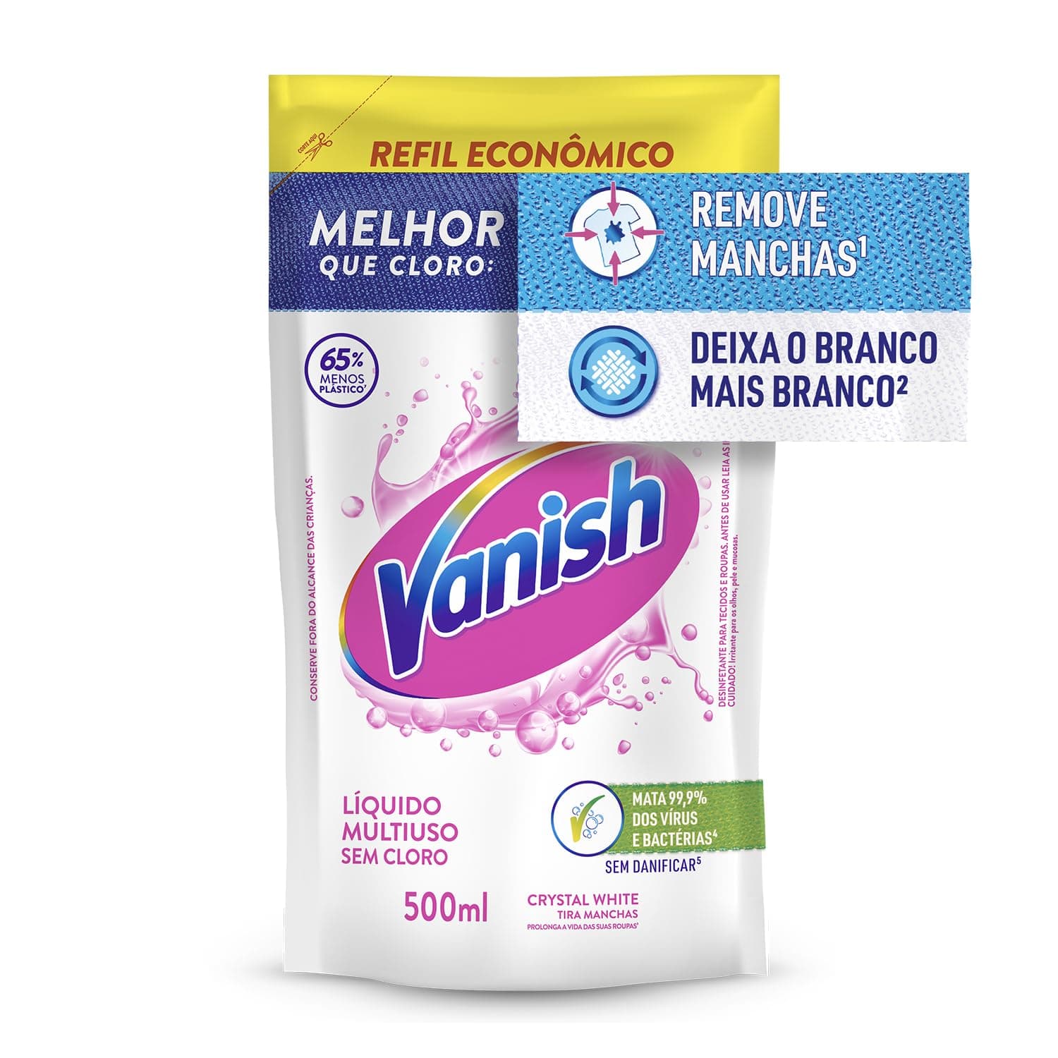 Tira Manchas Vanish Líquido Crystal White para roupas brancas Refil Econômico 500ml
