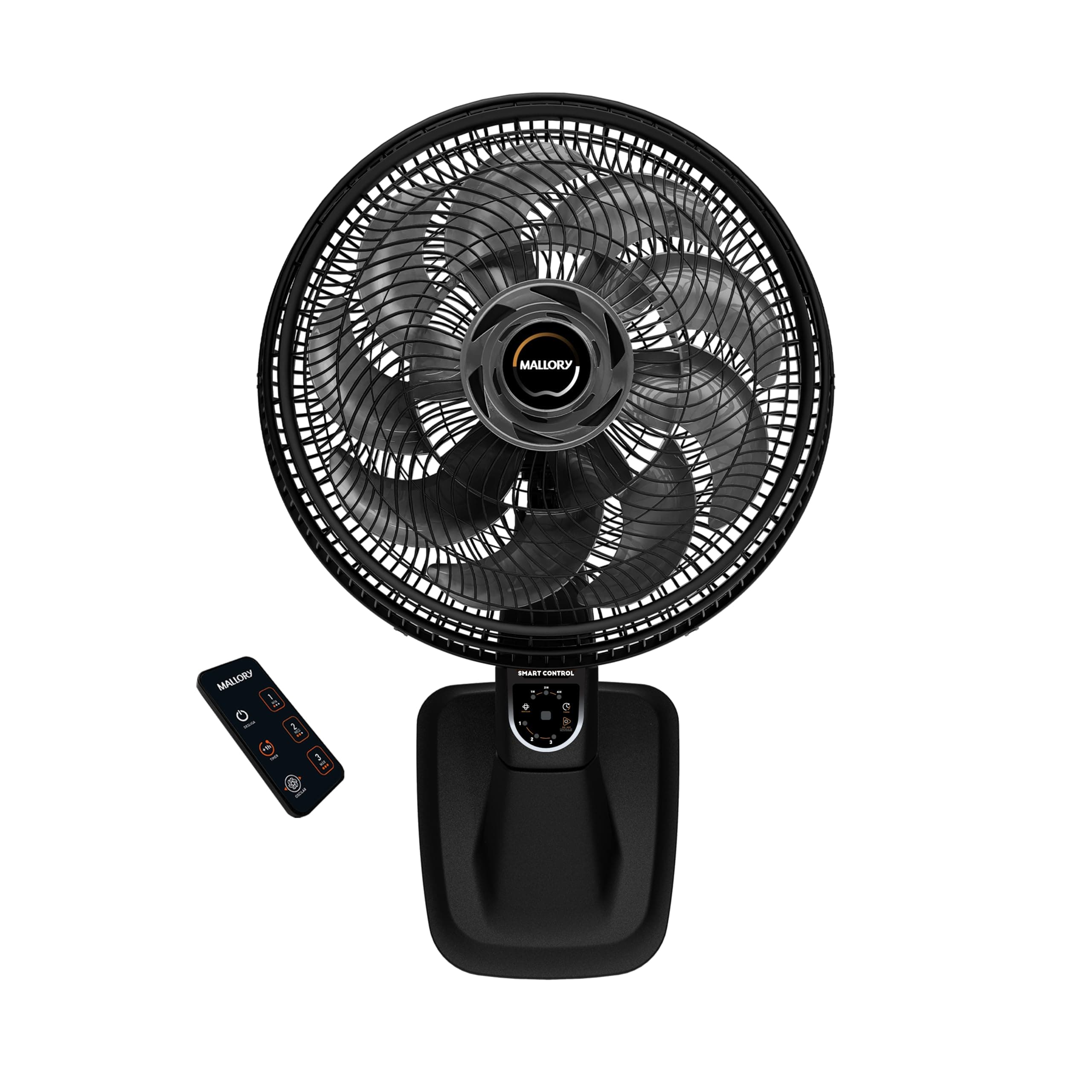 Ventilador de Parede Mallory Smart Control – Controle Remoto, Oscilação Direcionada, Potência de 140W, Sistema Smart Swing, Hélice de 15 Pás – Preto/Grafite - 220V