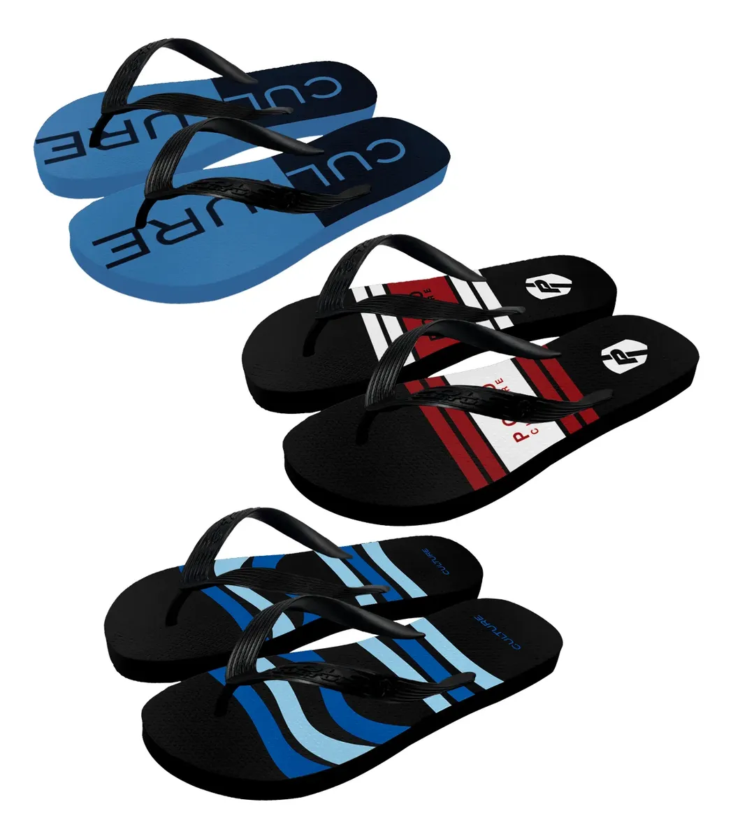 Kit 3 Pares Chinelos Masculino Polo Culture Atacado Oferta