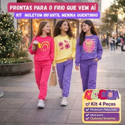 Kit 4 Peças Moletom Juvenil Menina 10 Ao 14 Outono/inverno