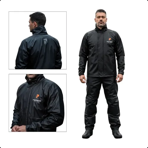 Capa De Chuva Moto Pioneira Impermeável Motoqueiro Pvc Preto