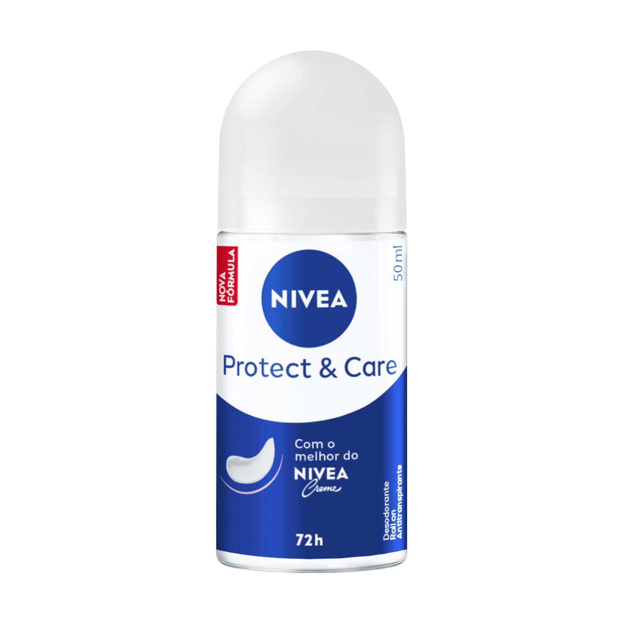 NIVEA Desodorante Antitranspirante Roll-on Protect & Care 50ml, Proteção 72h, Cuidado Suave, Axilas Protegidas