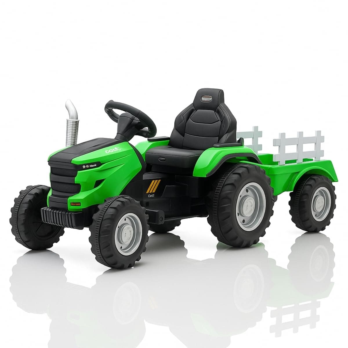 Trator Elétrico Infantil 12V Controle Remoto Som Luz e Carreta (Verde)