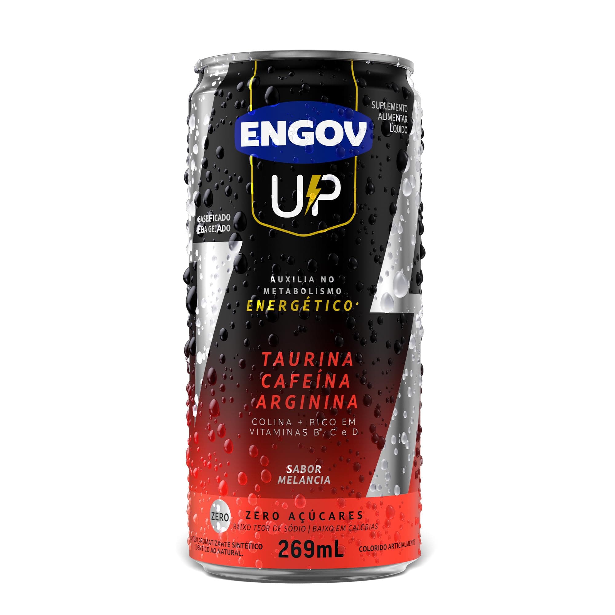 Engov Up Melancia - Bebida Gaseificada para Energia, Disposição e Melhora de Foco - Cafeína, Taurina, Arginina, Baixo em Calorias e Sódio - 269ml