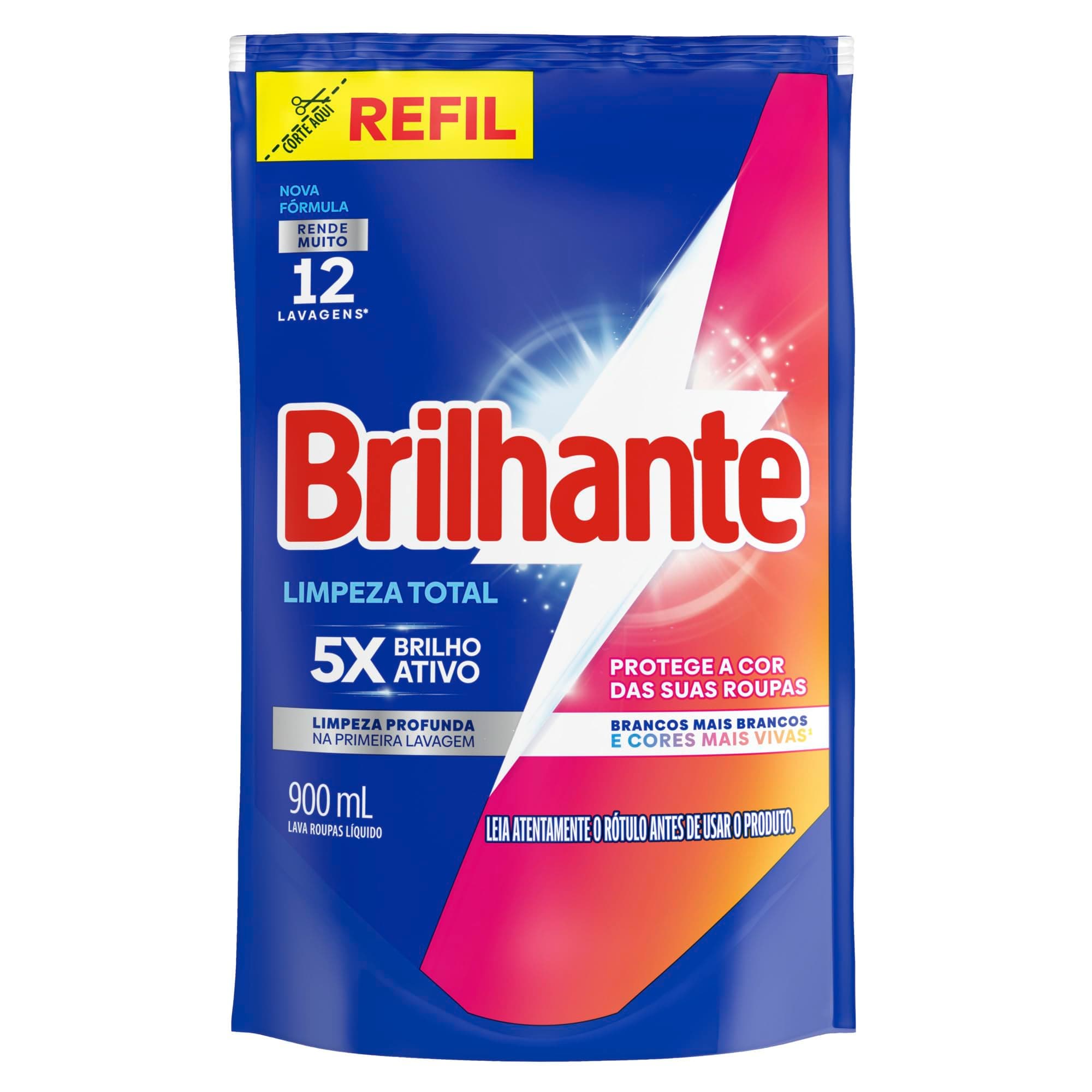 Lava Roupas Líquido Brilhante Limpeza Total 900 ml Refil