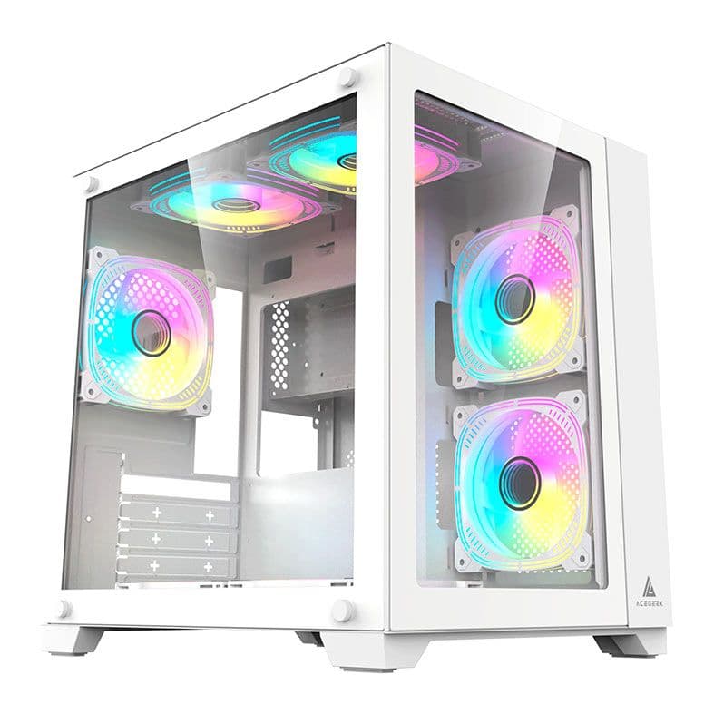 Gabinete Gamer Acegeek Aquarium M345, Mid-Tower, Lateral de Vidro, Branco, AG-AQUARIUM-M345-WH